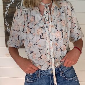 Super vintage floral blouse with neck tie.